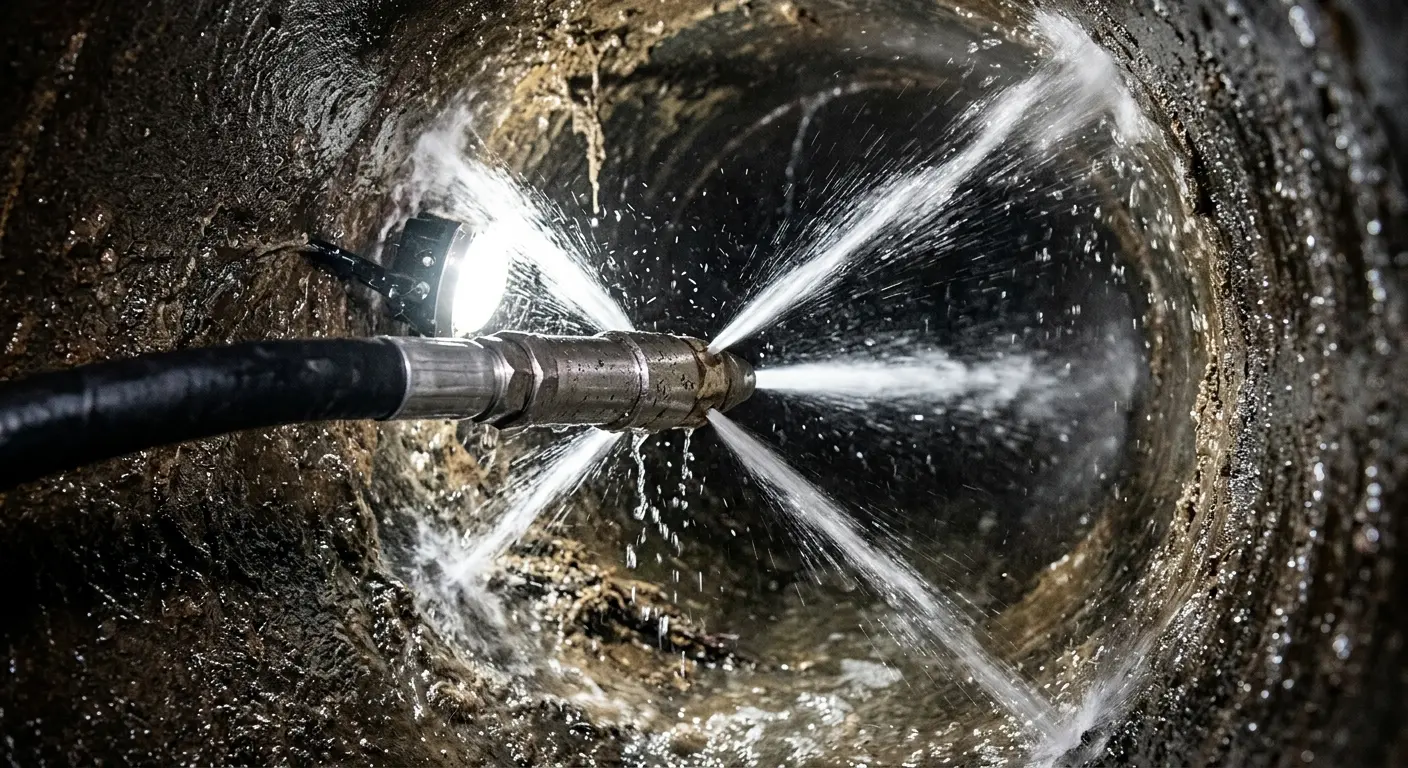 High-pressure hydro jetting nozzle cleaning sewer pipe for Storm Drain Cleaning in Green